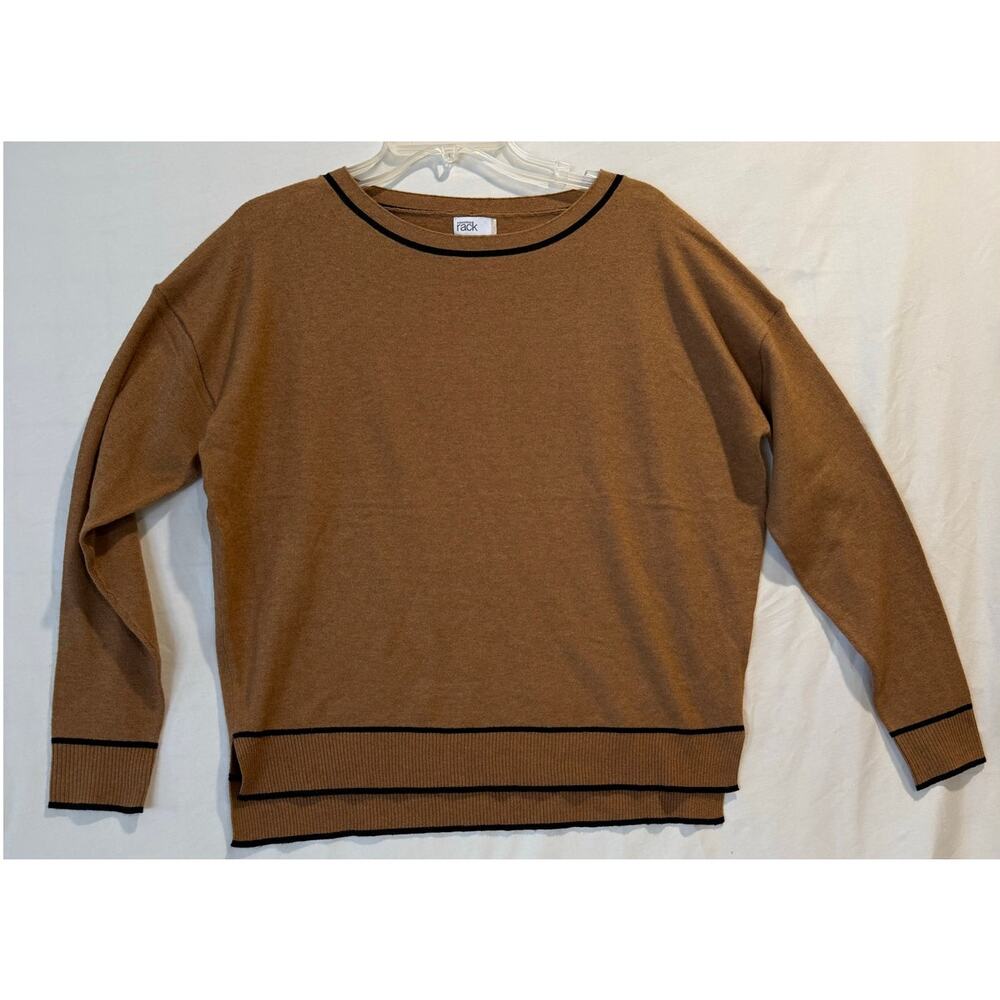 Nordstrom Rack Women's Brown Black Tipped Crewneck Sweater Pull Over Medium